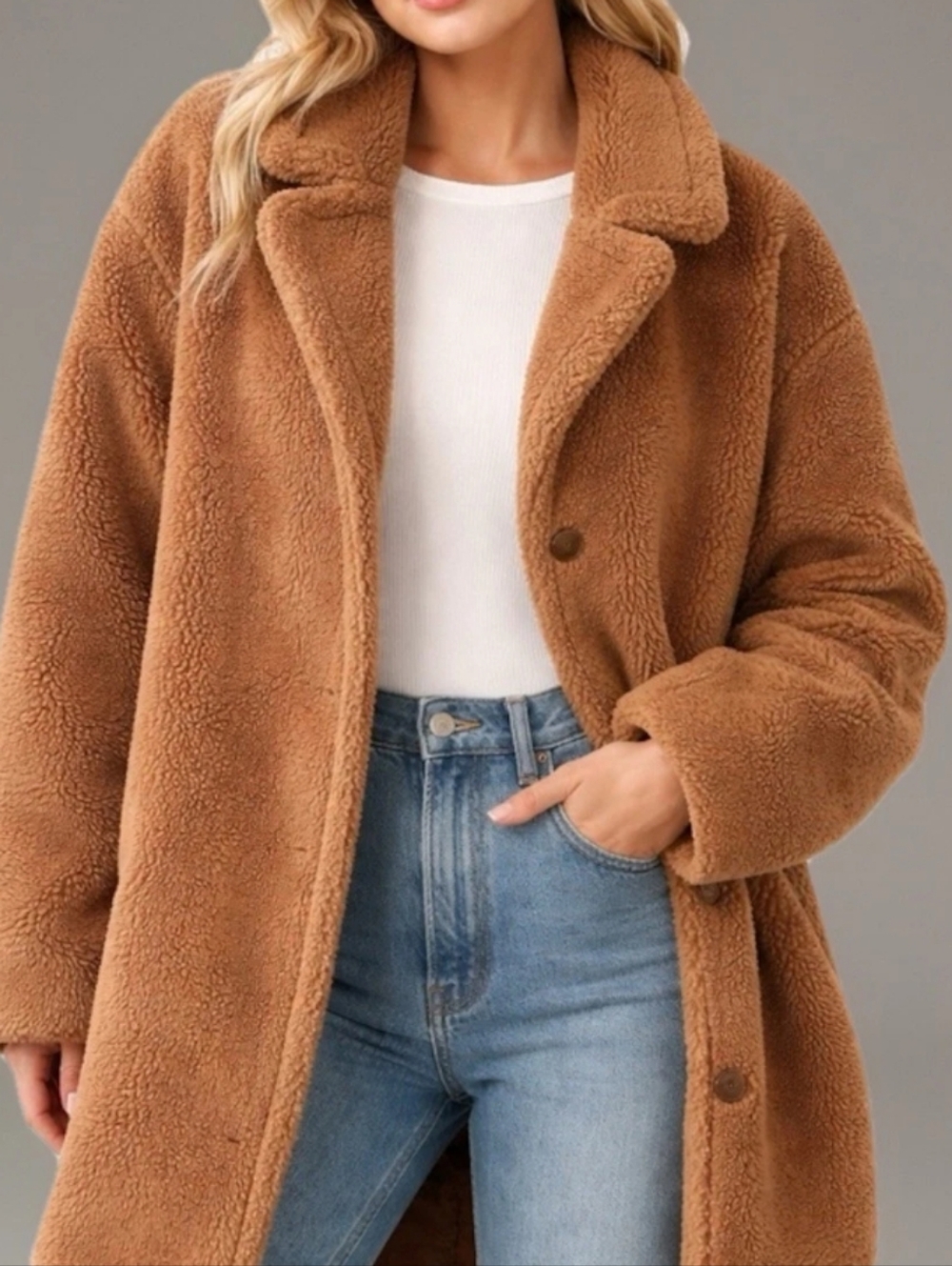 L Tall GAP Teddy Bear Brown Sherpa Long Coat